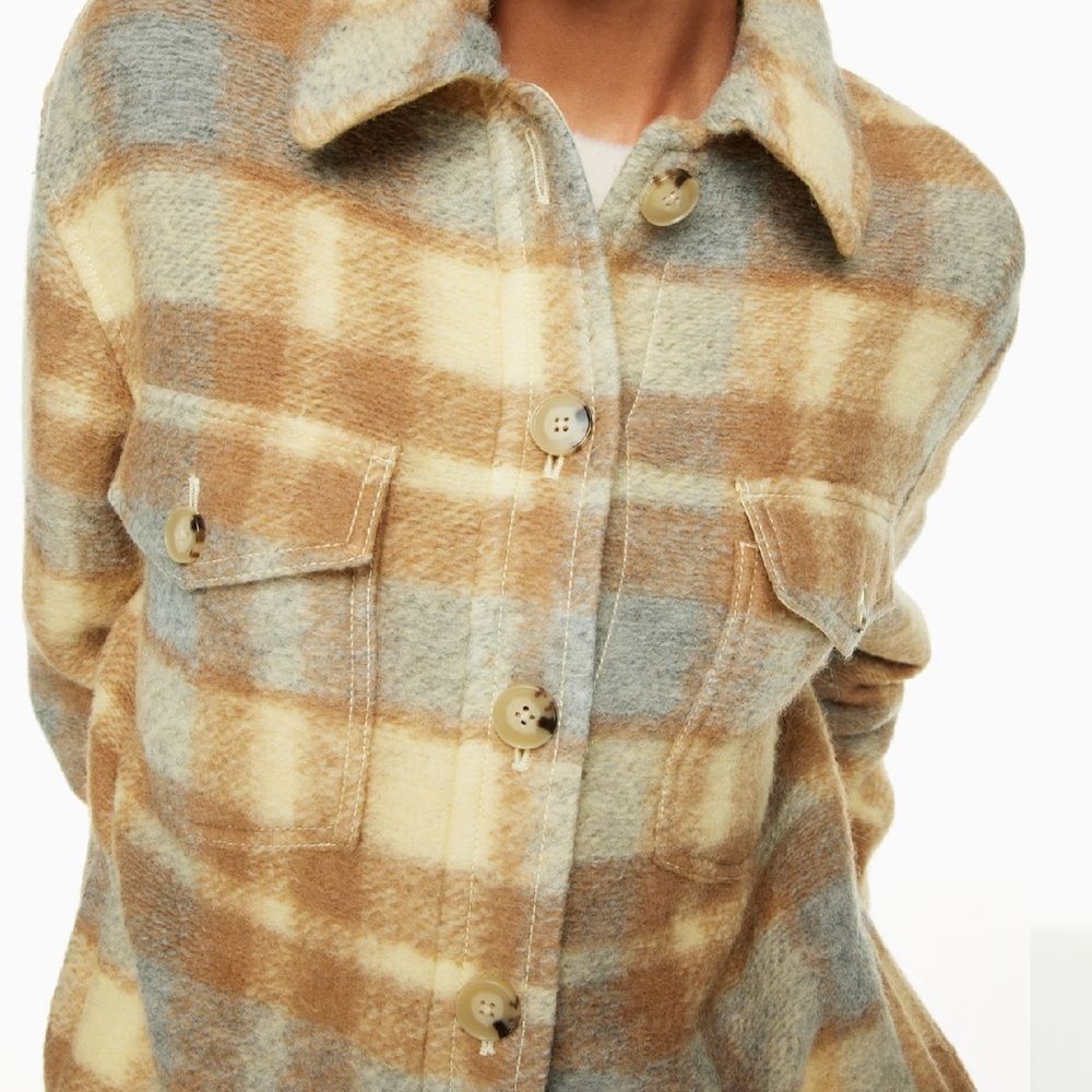 Aritzia Wilfred Free The Ganna Utility Shirt Jacket Plaid Wool Blend Sz 2XS - Picture 14 of 15
